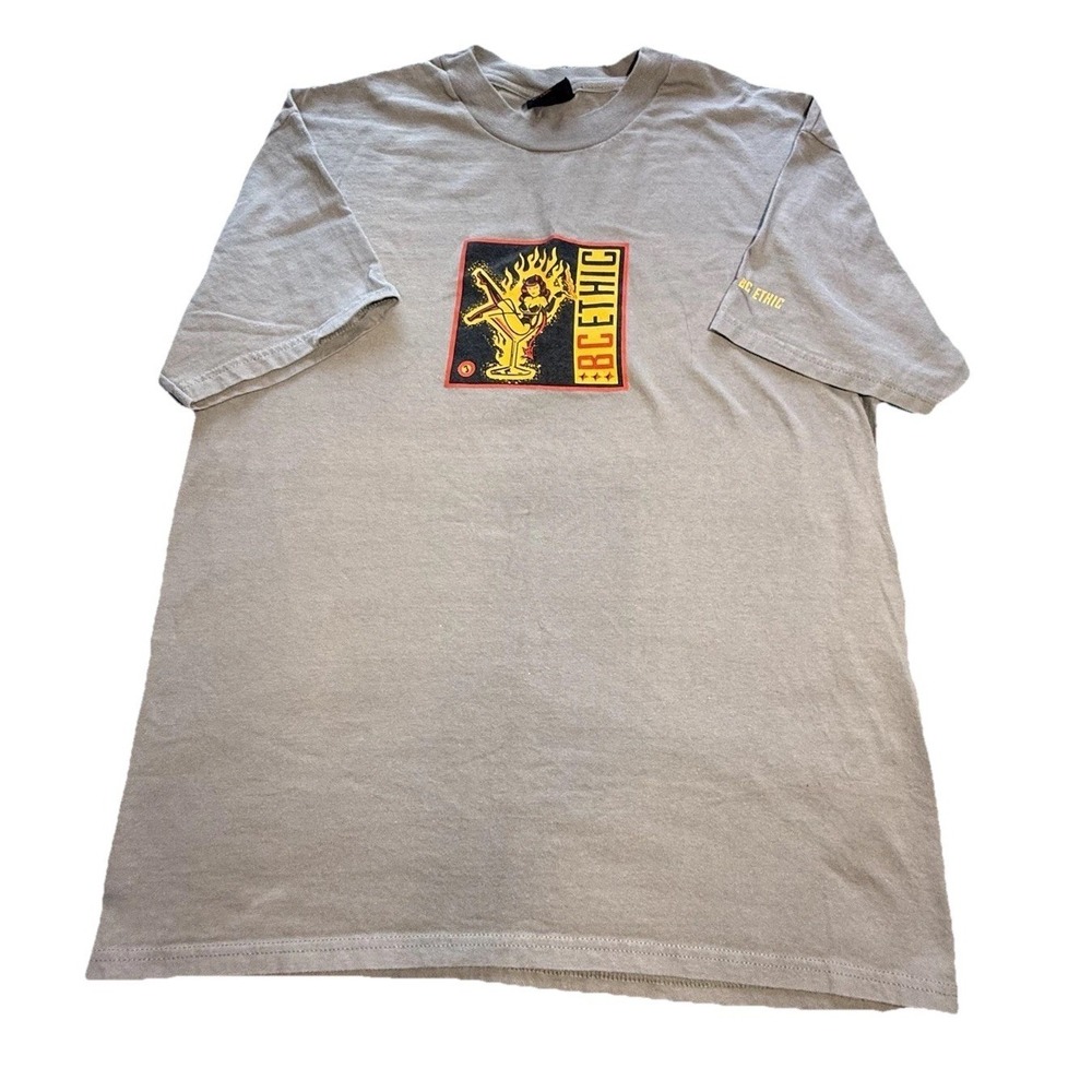 Vintage BC Ethic Graphic T Shirt Gray Pin Up Girl Martini Graphic Large Cotton
